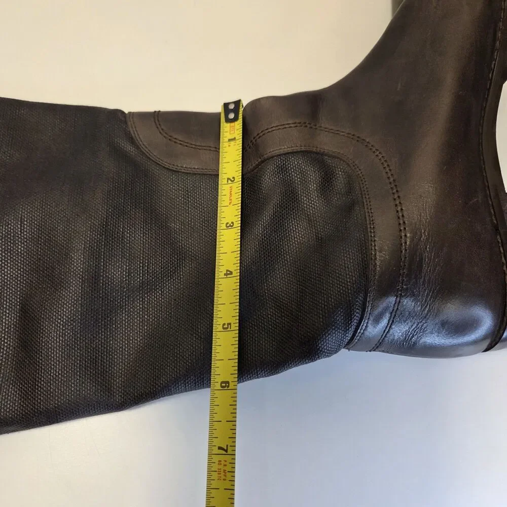 Stuart Weitzman Brown Leather & Coated Canvas Knee-High Boots Women's Size 8